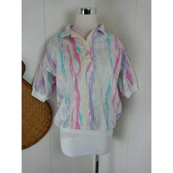 Lind Clare Pastel Button Polo Short Sleeve Top - Picture 1 of 7